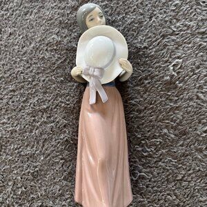 Lladro Bashful Girl With Hat Figurine